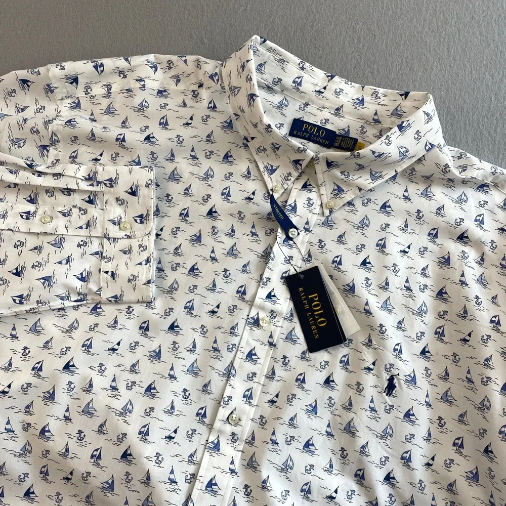 Polo‎ Ralph Lauren Mens 5XB Stretch Classic Fit Sailboat Print Shirt